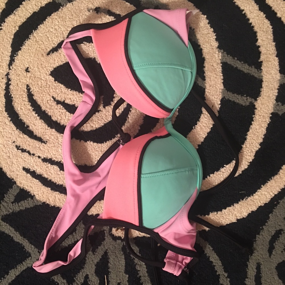 blue and pink bathing suit